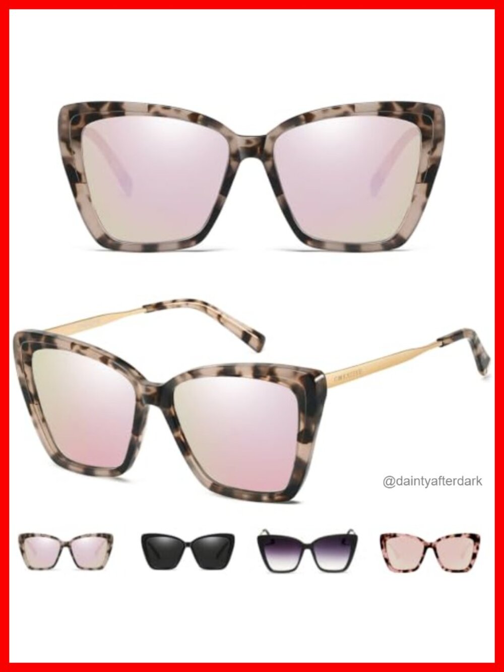 Oversized Cat Eye Sunglasses Handmade Acetate Frame 100% UV400 Protection
